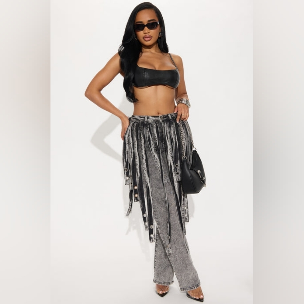 Gray Denim Fringe Pants
